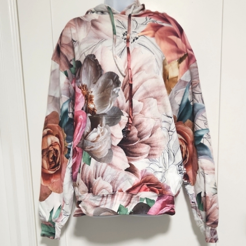 Floral Hoodie with Pink and Green Accents